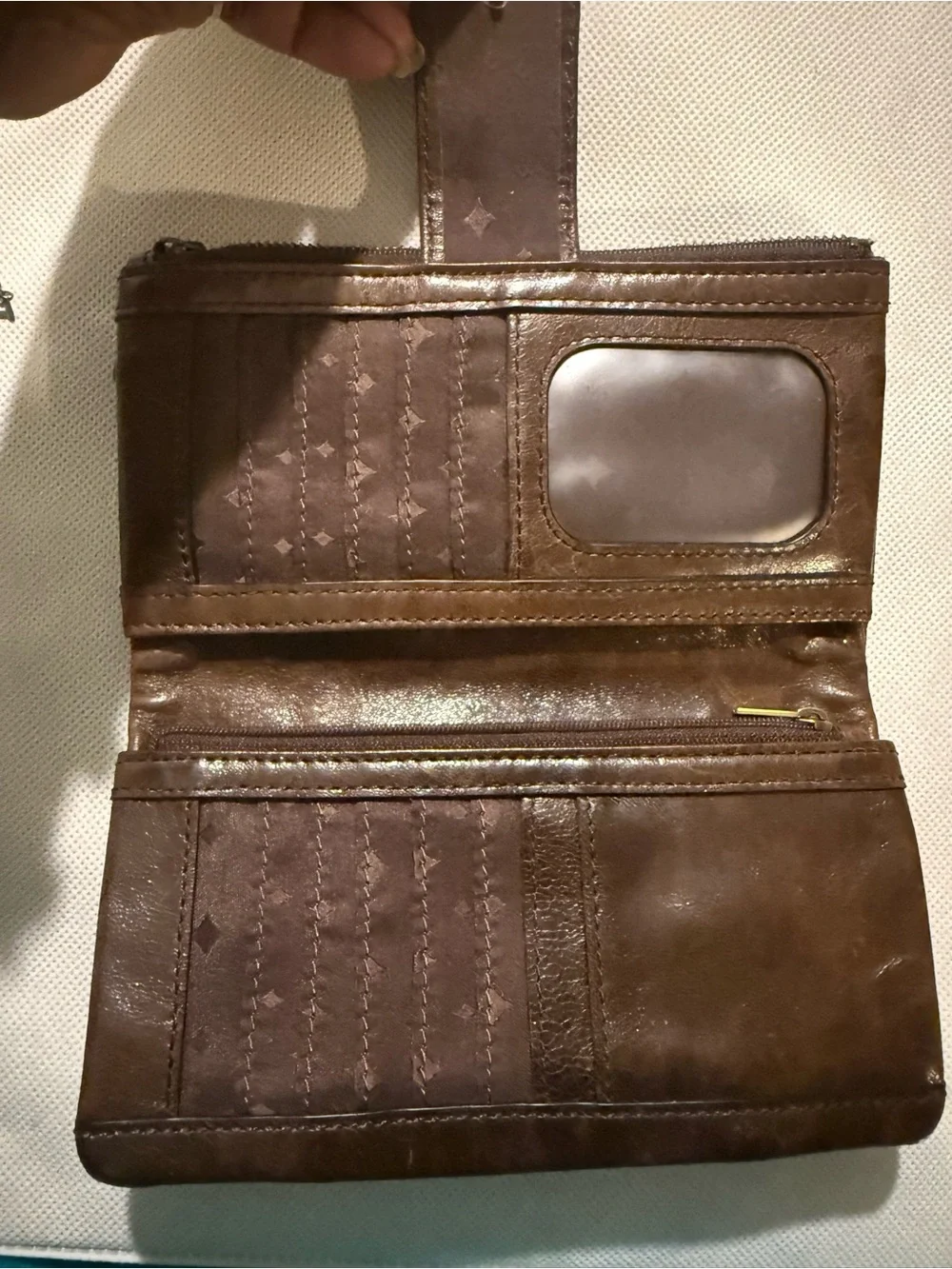 Fossil Brown Leather Zip Card Holder with Gold Plaque